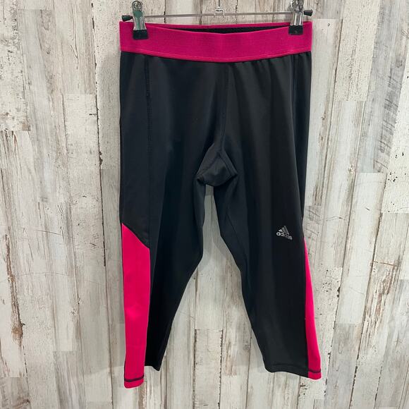 Adidas Techfit Climalite Womens Crop Leggings Size Small Black Pink - Picture 1 of 6